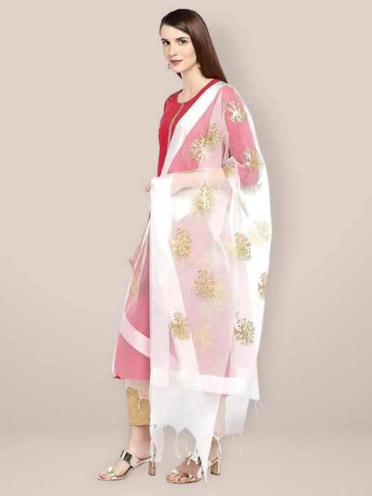 White  Organza Dupatta with Gold Embroidery. freeshipping - Dupatta Bazaar