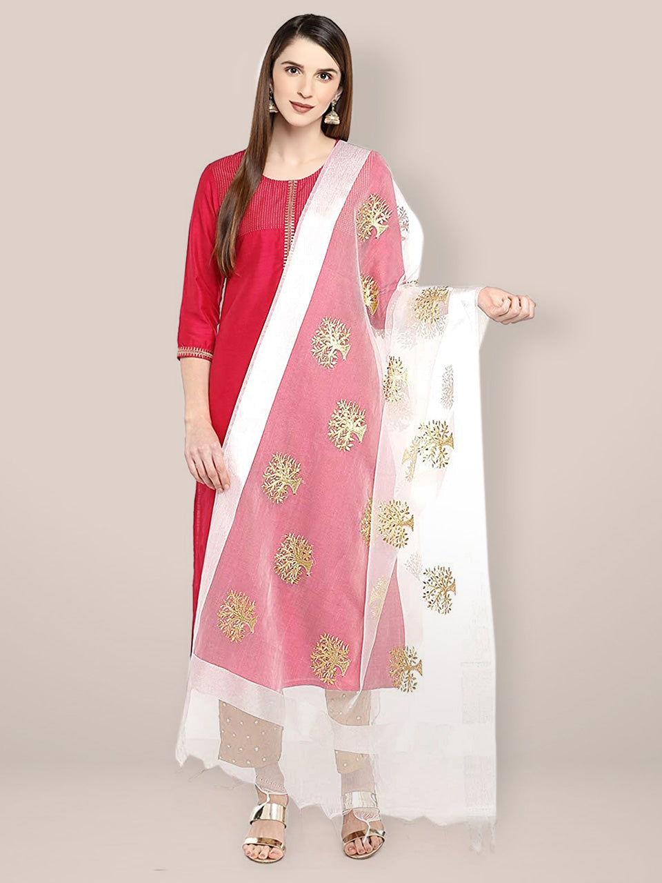 White  Organza Dupatta with Gold Embroidery. freeshipping - Dupatta Bazaar