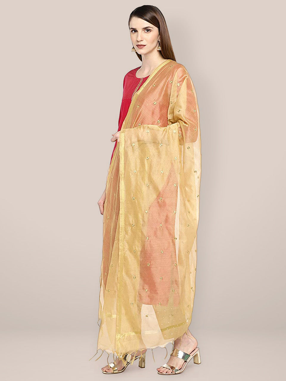 Gold dupatta with Embroidery freeshipping - Dupatta Bazaar