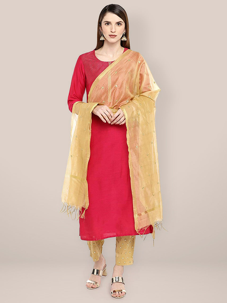 Gold dupatta with Embroidery freeshipping - Dupatta Bazaar