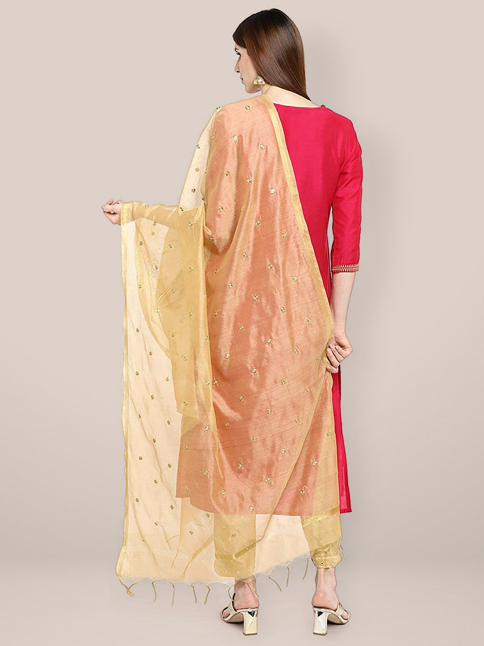 Gold dupatta with Embroidery freeshipping - Dupatta Bazaar