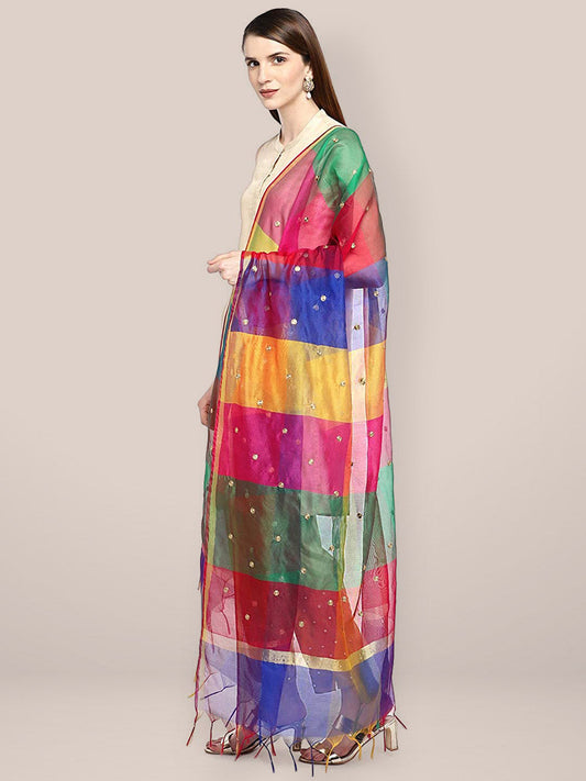 Multicoloured dupatta with Embroidery freeshipping - Dupatta Bazaar