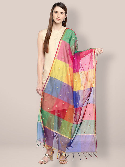 Multicoloured dupatta with Embroidery freeshipping - Dupatta Bazaar