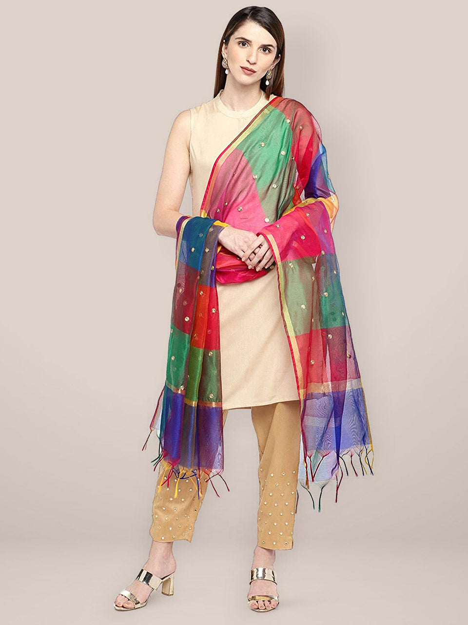 Multicoloured dupatta with Embroidery freeshipping - Dupatta Bazaar