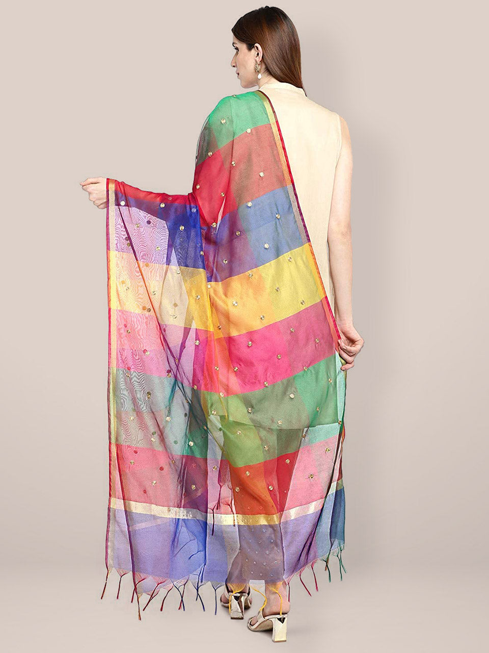 Multicoloured dupatta with Embroidery freeshipping - Dupatta Bazaar