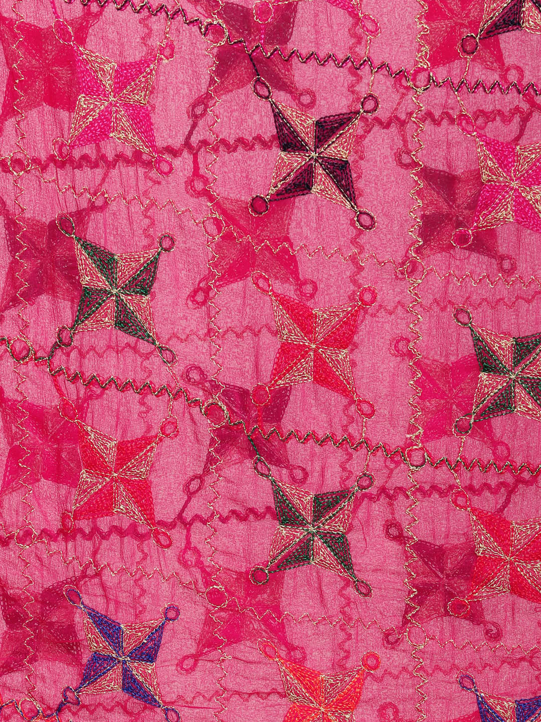 Dupatta Bazaar Women's Embroidered Pink & Multicoloured Chiffon Dupatta. - Dupatta Bazaar