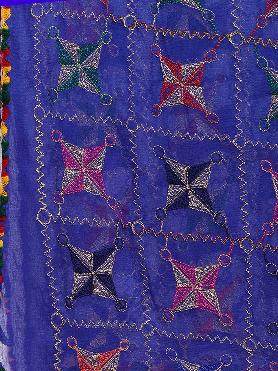 Blue & Multicoloured Chiffon Phulkari Dupatta. freeshipping - Dupatta Bazaar
