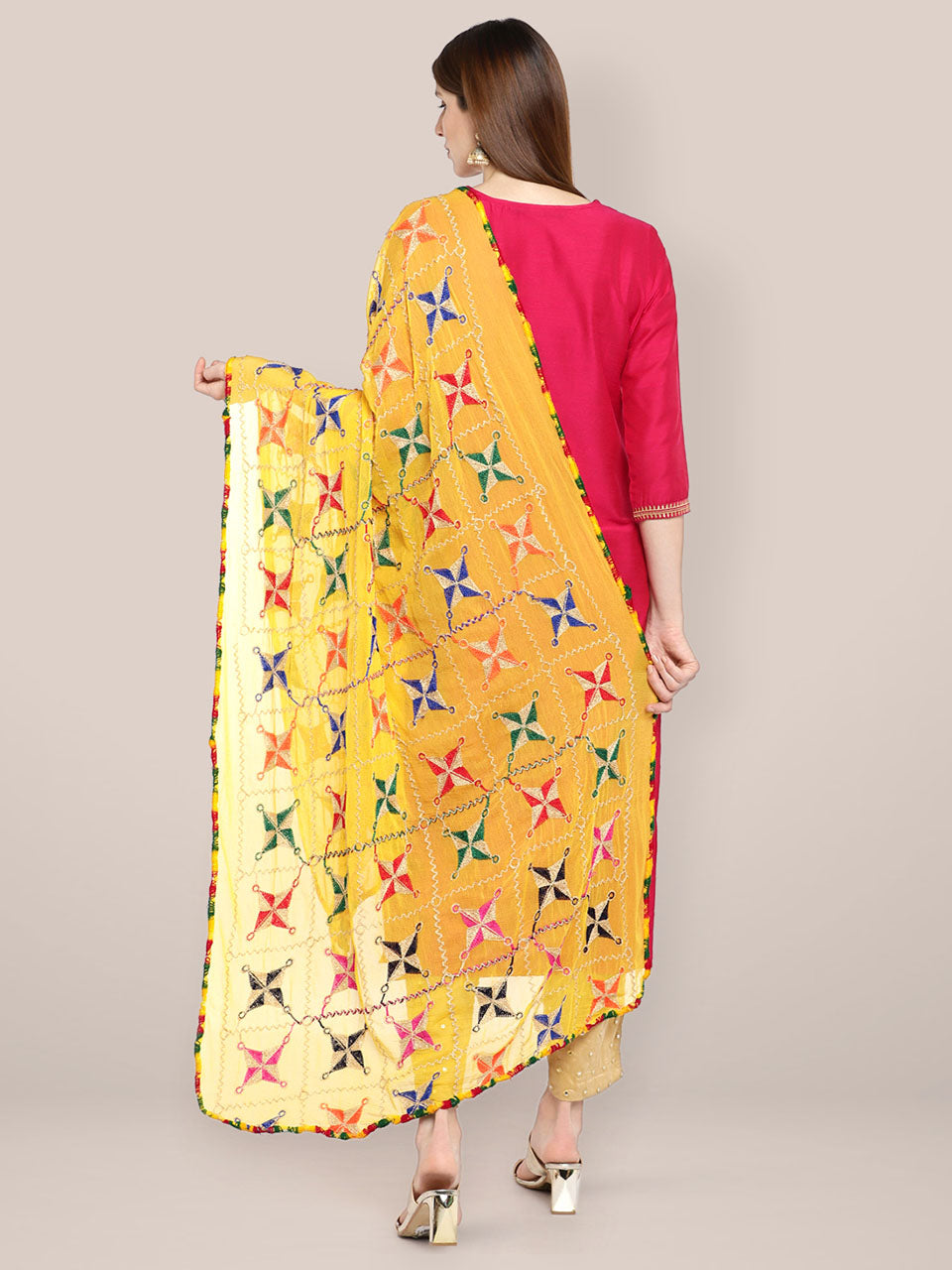 Yellow & Multicoloured Chiffon Dupatta. freeshipping - Dupatta Bazaar