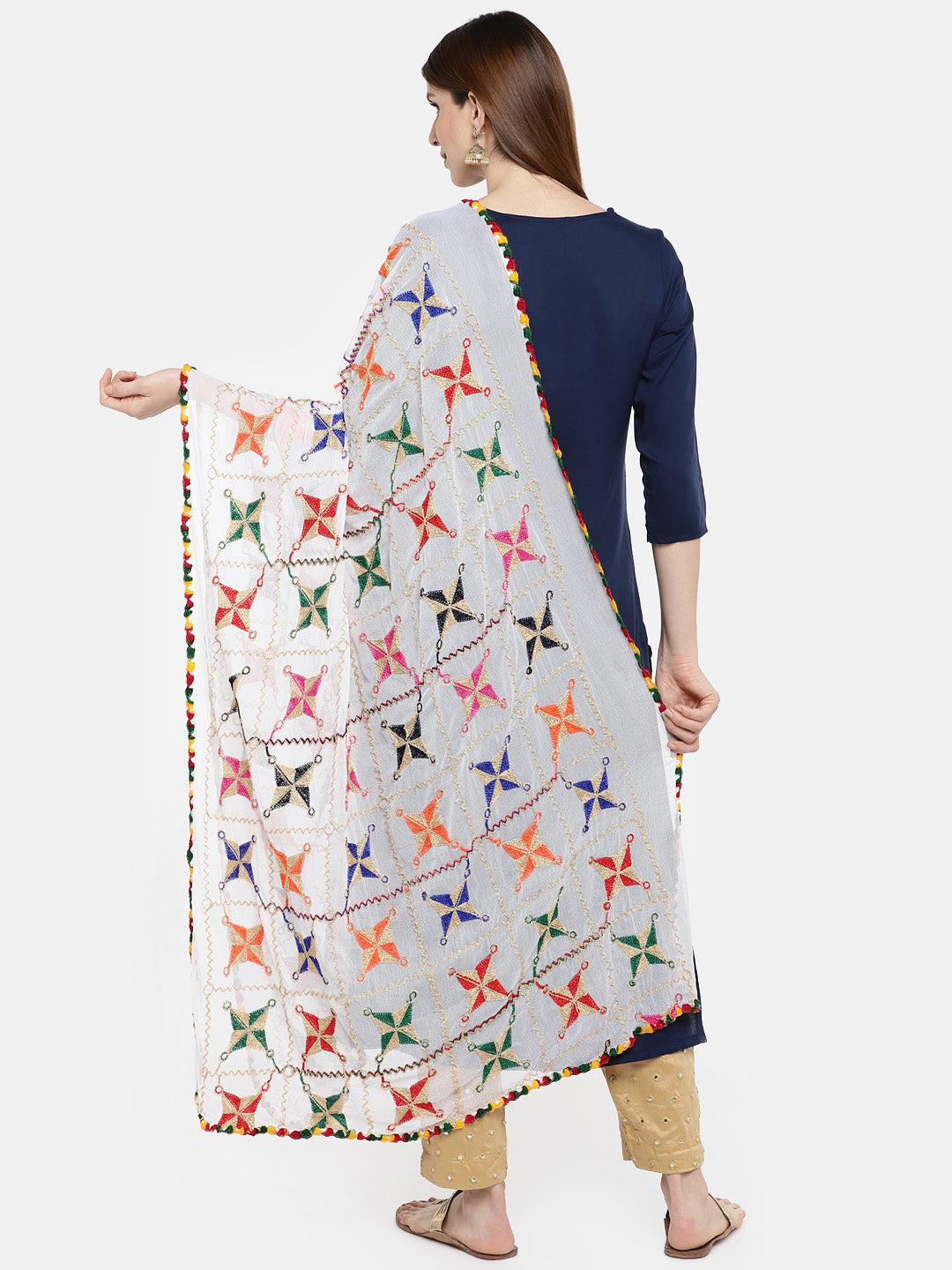 Dupatta Bazaar Women's Embroidered White & Multicoloured Chiffon Dupatta. - Dupatta Bazaar