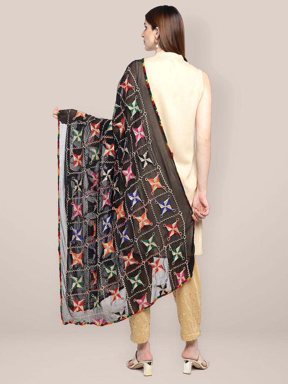 Black Chiffon  Phulkari Dupatta. freeshipping - Dupatta Bazaar