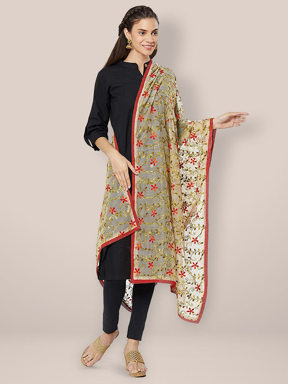 Multicolour Embroidered Dupatta freeshipping - Dupatta Bazaar