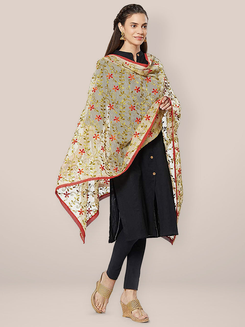 Multicolour Embroidered Dupatta freeshipping - Dupatta Bazaar