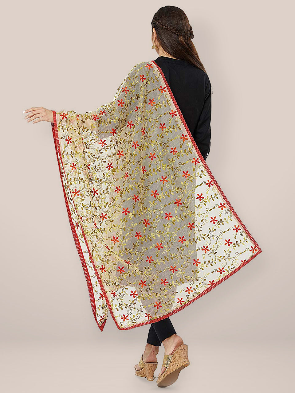 Multicolour Embroidered Dupatta freeshipping - Dupatta Bazaar