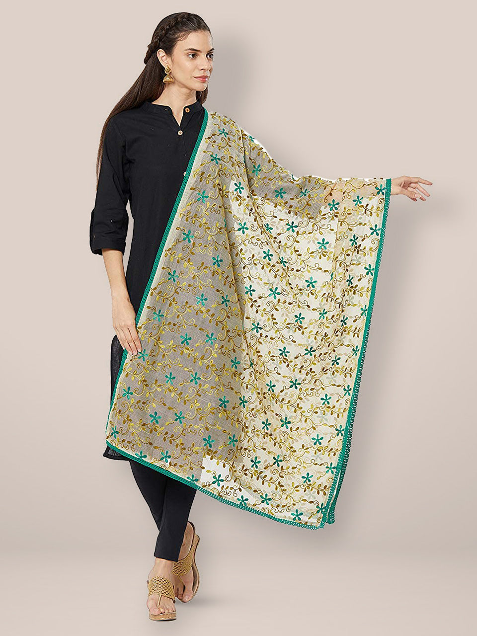Multicolour Embroidered Dupatta freeshipping - Dupatta Bazaar