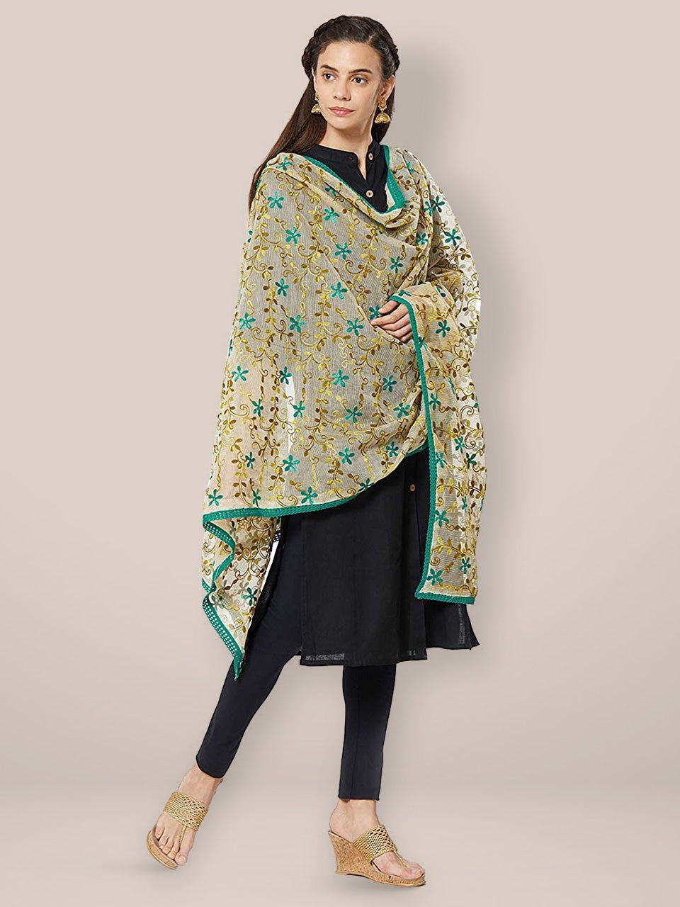 Multicolour Embroidered Dupatta freeshipping - Dupatta Bazaar