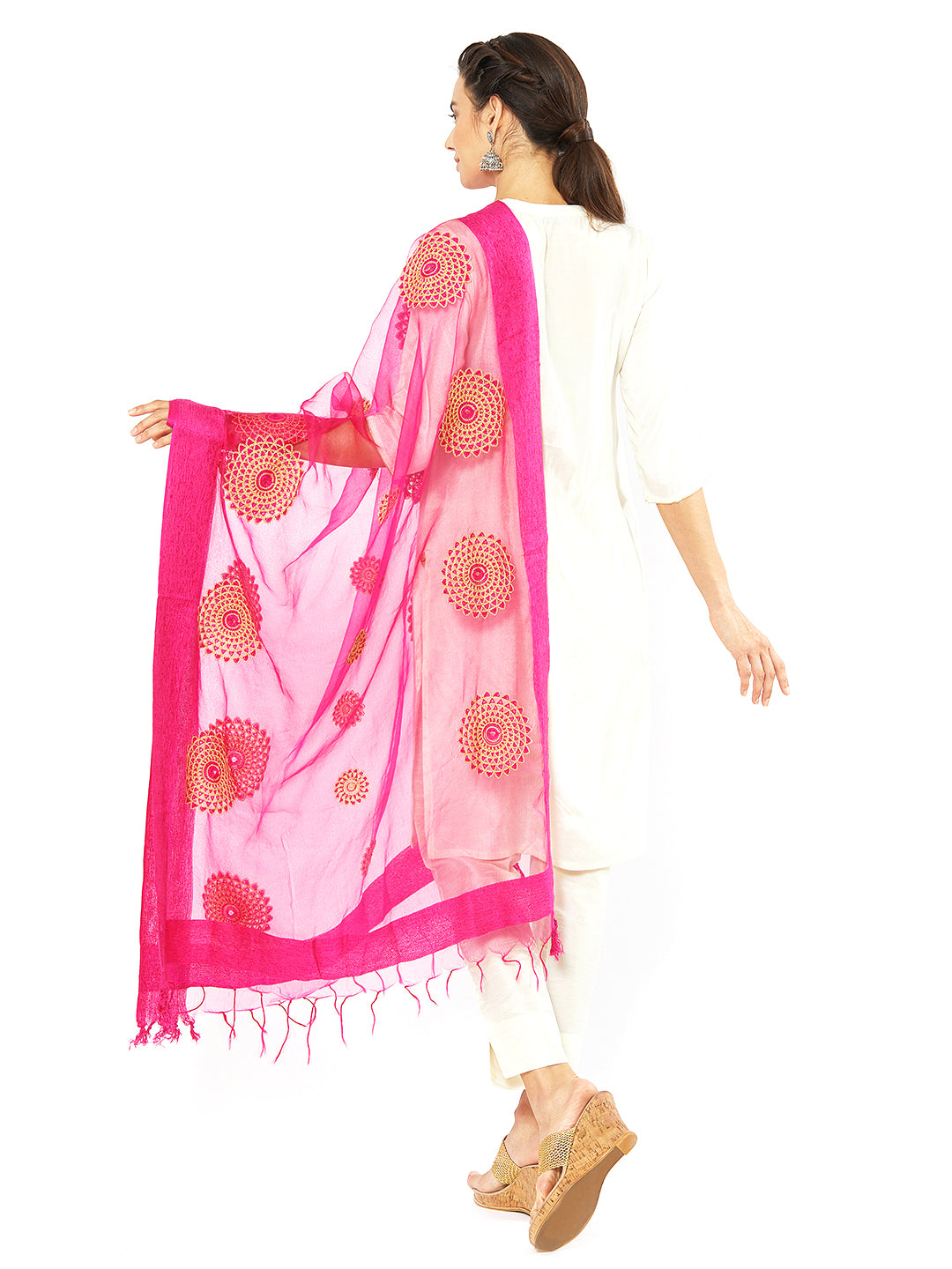 Dupatta Bazaar Woman's Pink Organza Dupatta with Embroidery. - Dupatta Bazaar