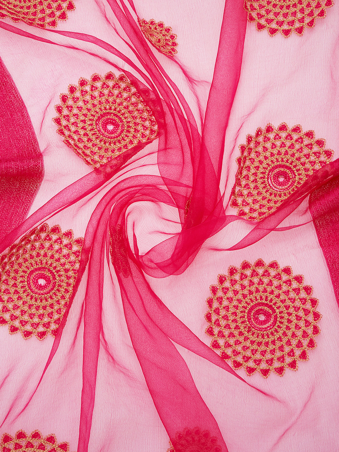 Dupatta Bazaar Woman's Pink Organza Dupatta with Embroidery. - Dupatta Bazaar