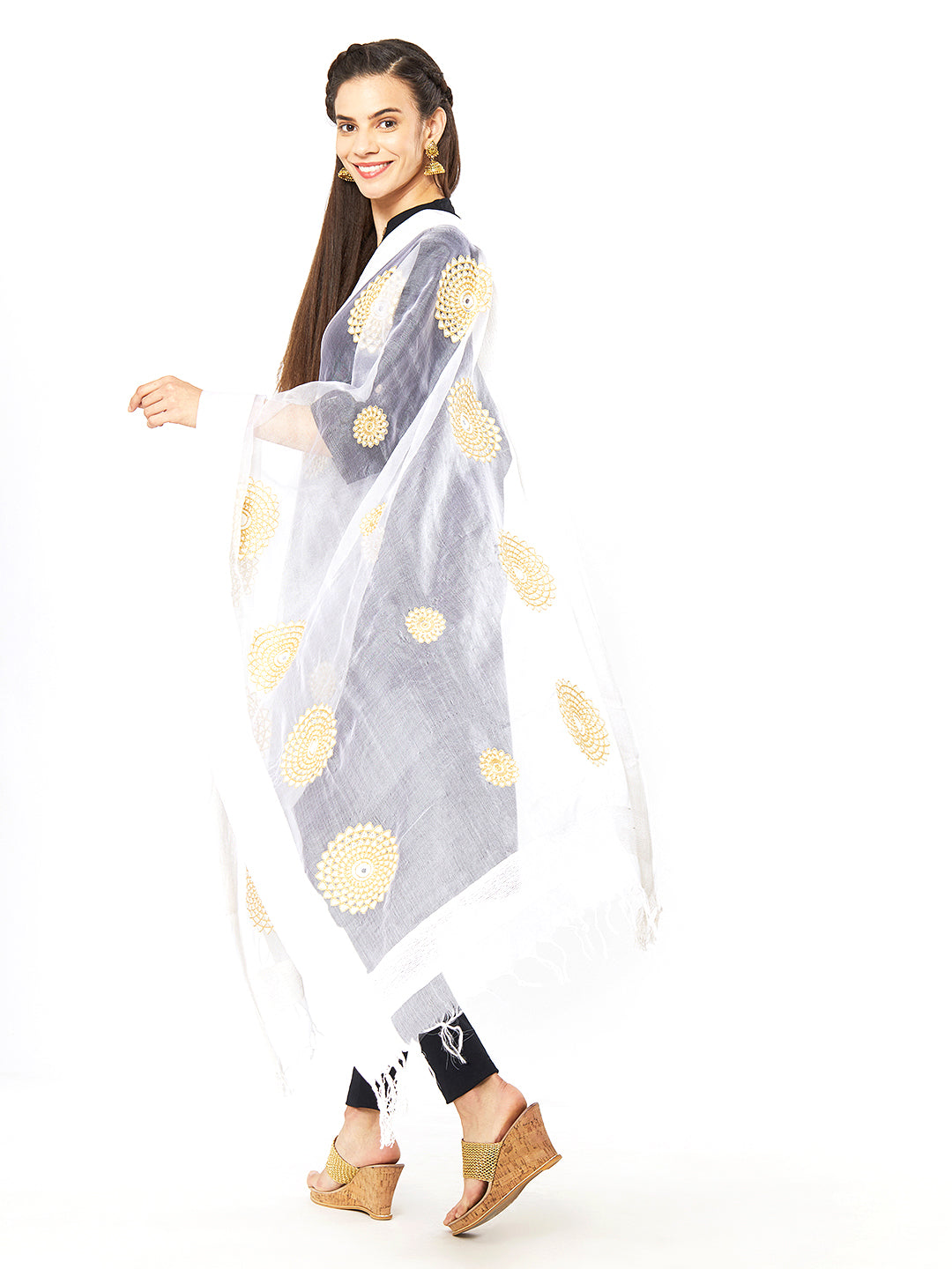 Dupatta Bazaar Woman's White Organza Dupatta with Embroidery. - Dupatta Bazaar