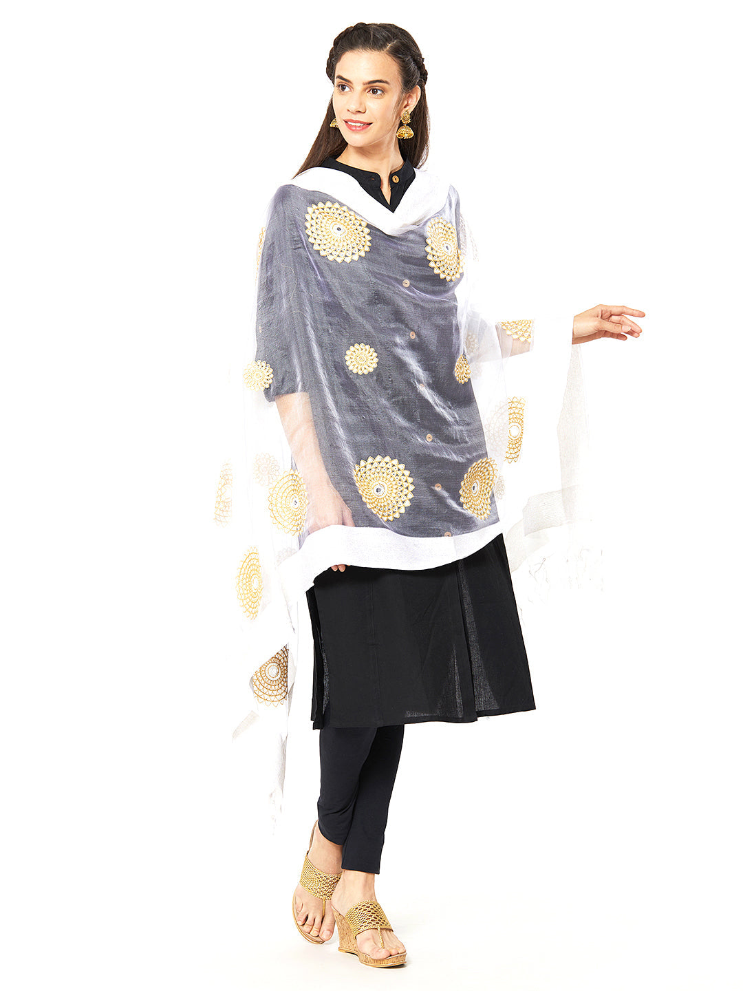 Dupatta Bazaar Woman's White Organza Dupatta with Embroidery. - Dupatta Bazaar