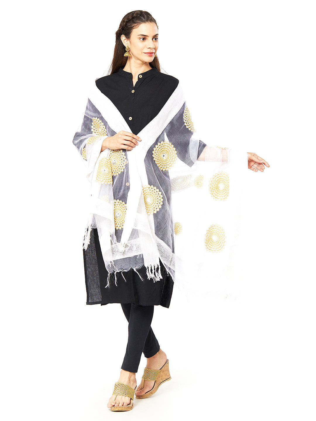 Dupatta Bazaar Woman's White Organza Dupatta with Embroidery. - Dupatta Bazaar