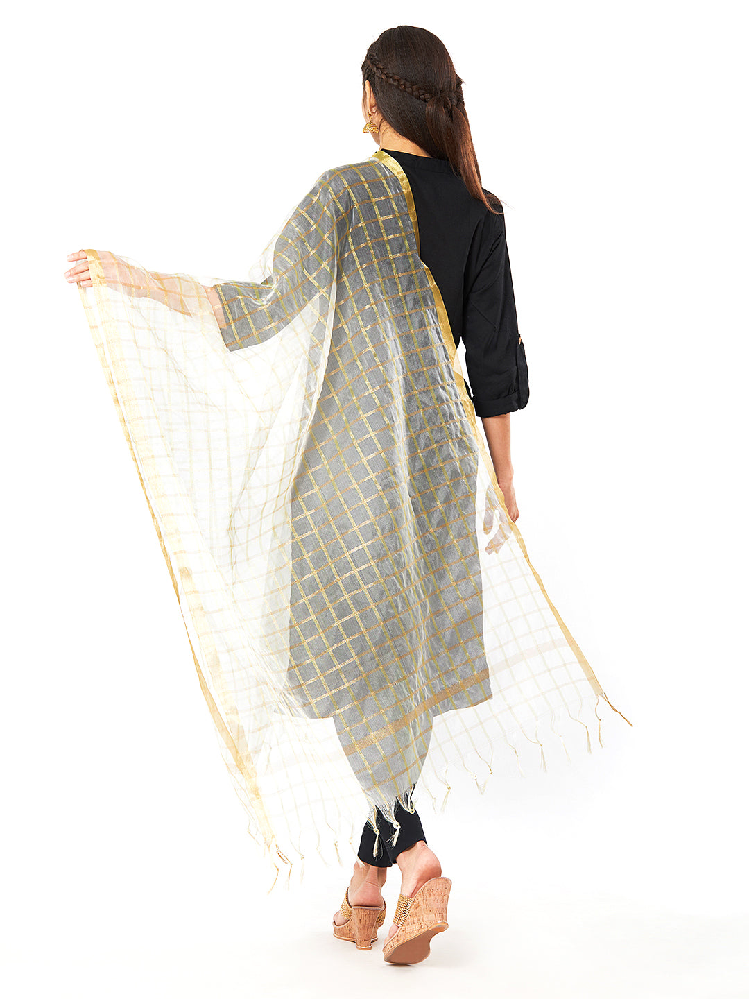 Dupatta Bazaar Woman's White & Gold Organza Dupatta. - Dupatta Bazaar