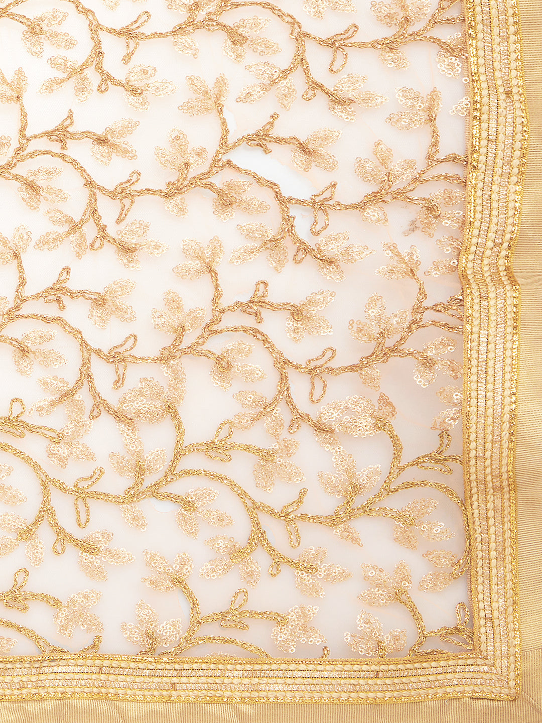 Dupatta Bazaar Woman's Peach & Gold Embroidered Net Dupatta - Dupatta Bazaar