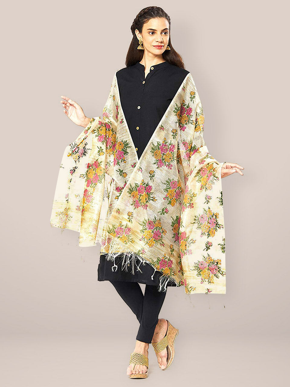 Multicoloured Floral Printed Cotton Silk Dupatta. freeshipping - Dupatta Bazaar