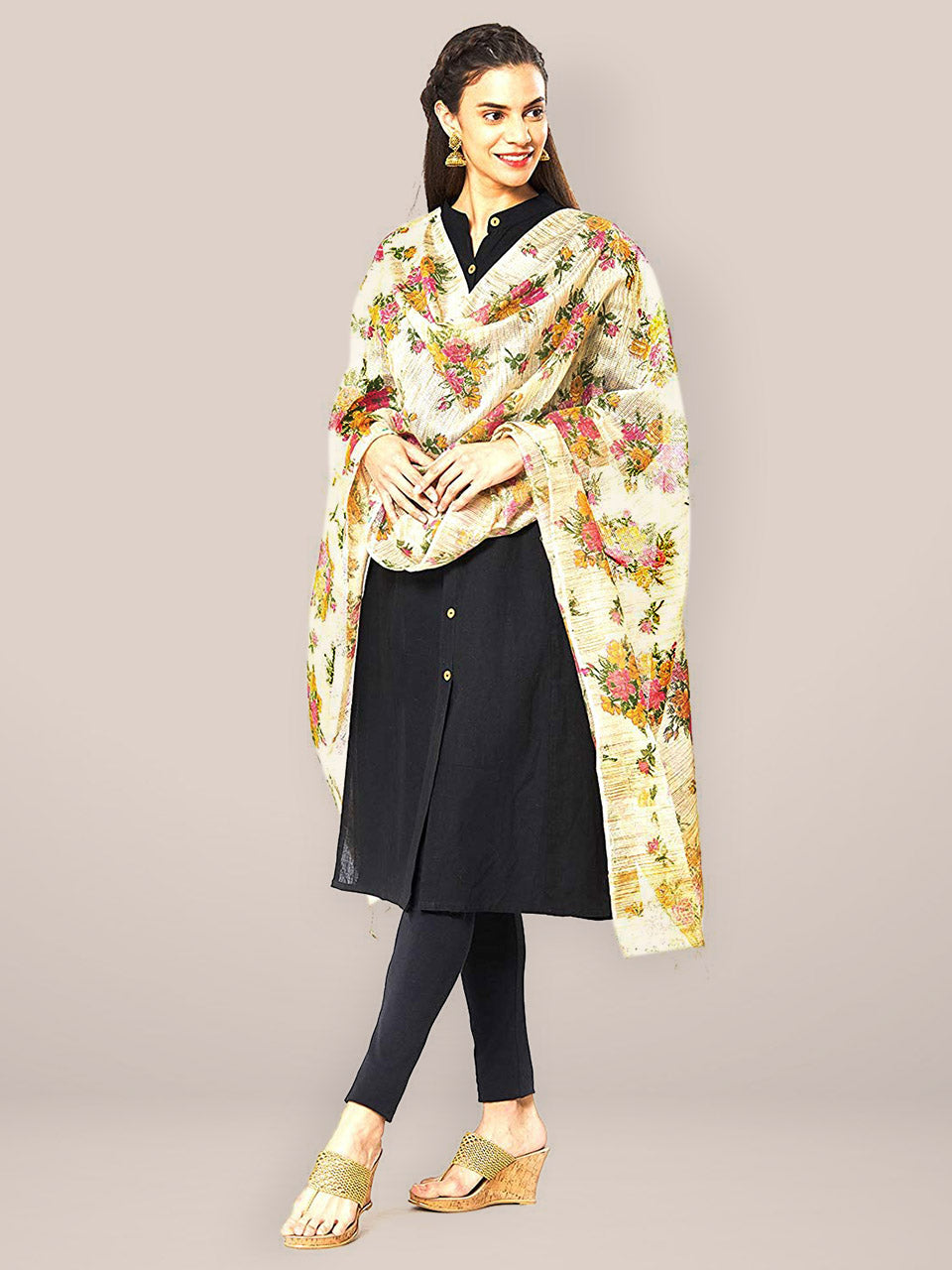 Multicoloured Floral Printed Cotton Silk Dupatta. freeshipping - Dupatta Bazaar