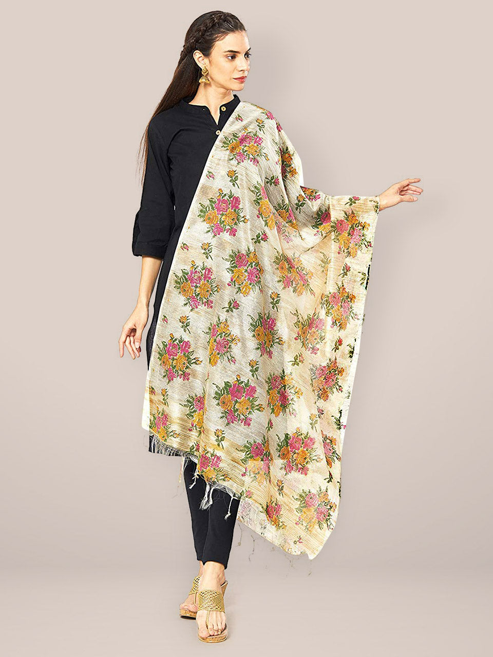 Multicoloured Floral Printed Cotton Silk Dupatta. freeshipping - Dupatta Bazaar