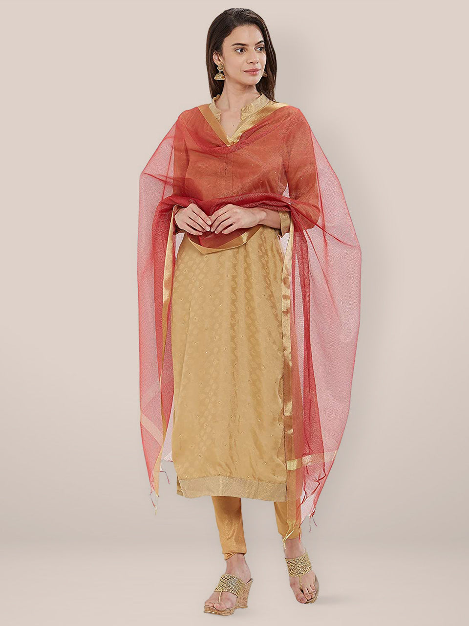 Red & Gold Dupatta freeshipping - Dupatta Bazaar
