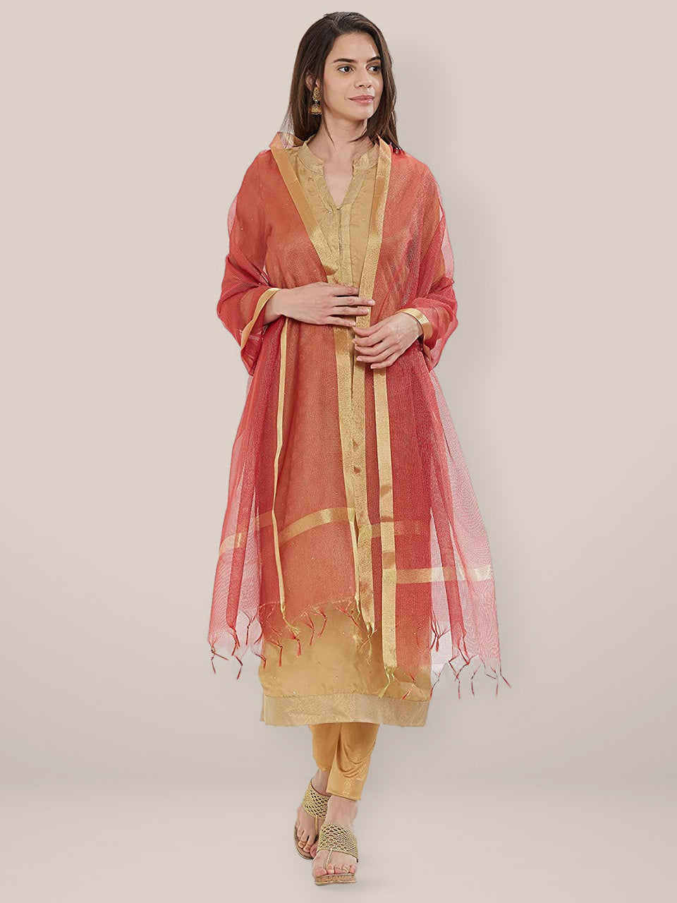 Red & Gold Dupatta freeshipping - Dupatta Bazaar