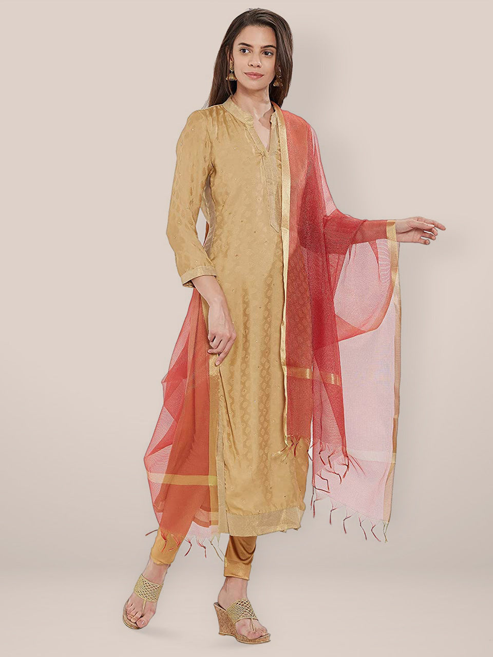 Red & Gold Dupatta freeshipping - Dupatta Bazaar