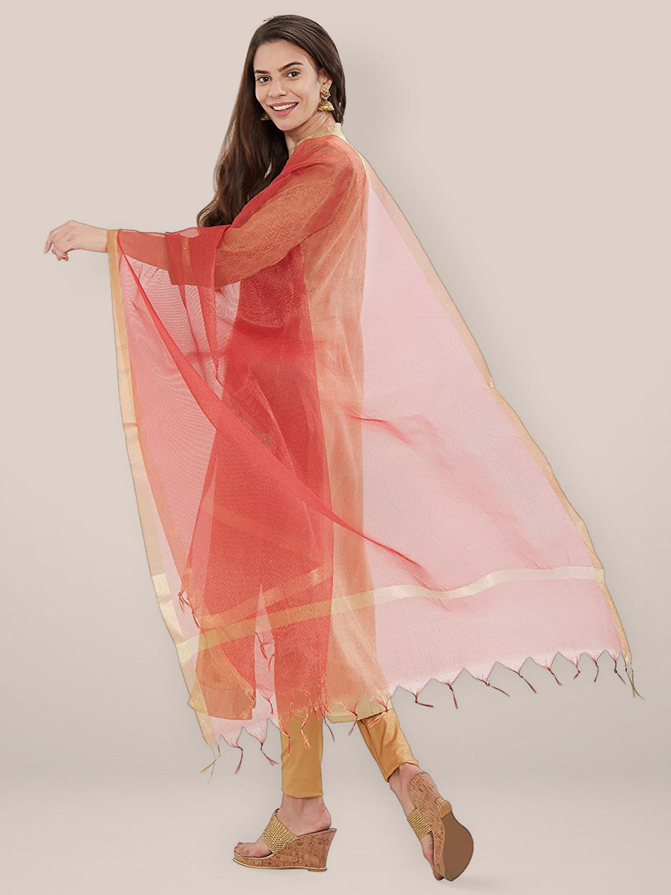 Red & Gold Dupatta freeshipping - Dupatta Bazaar