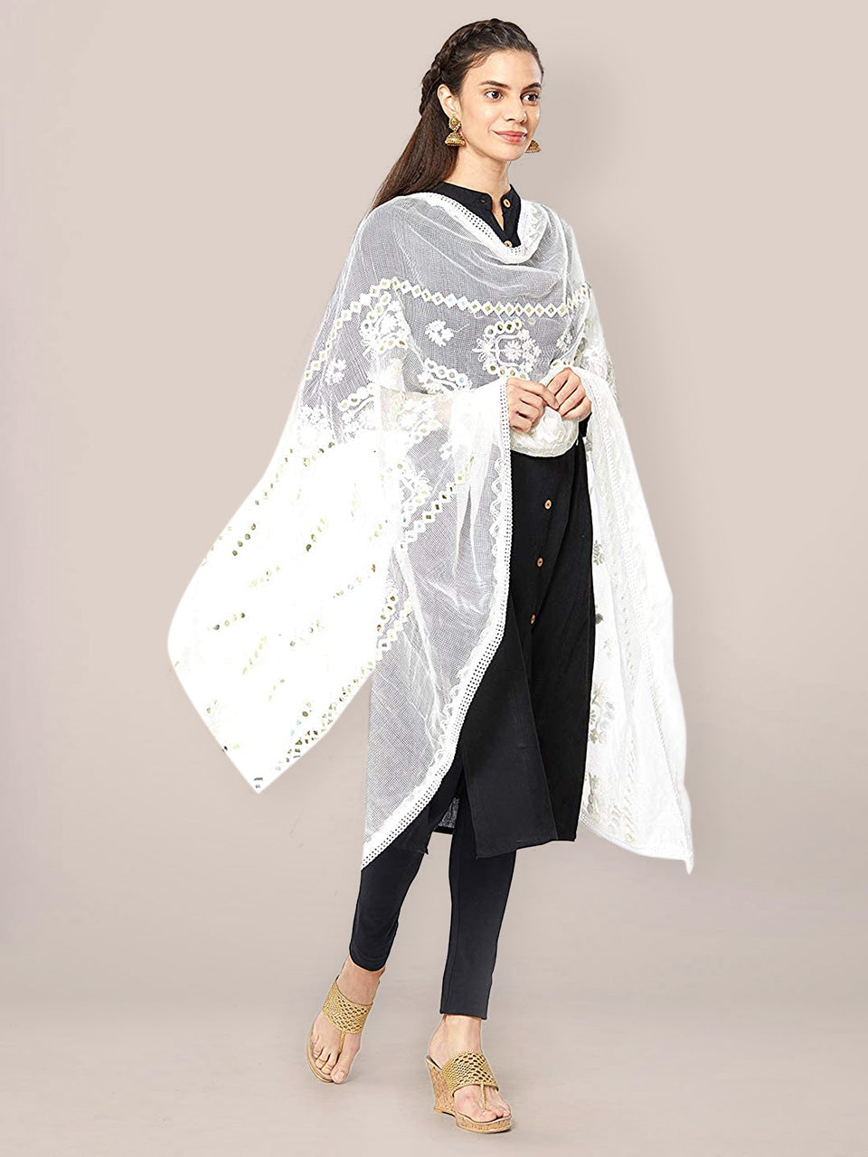 White Emroidered Dupatta freeshipping - Dupatta Bazaar