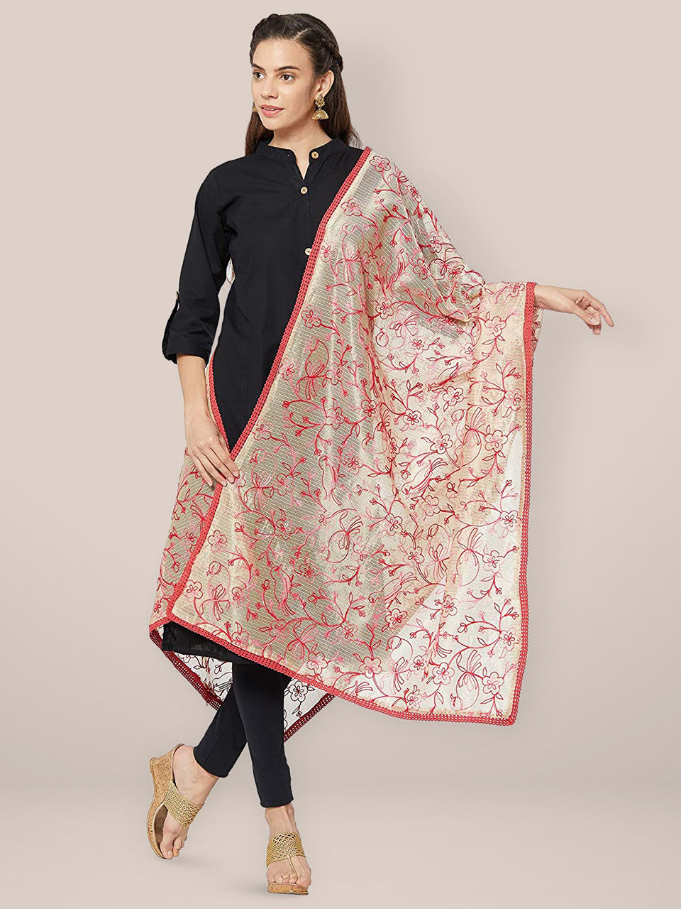 Pink & Gold Embroidered Dupatta freeshipping - Dupatta Bazaar
