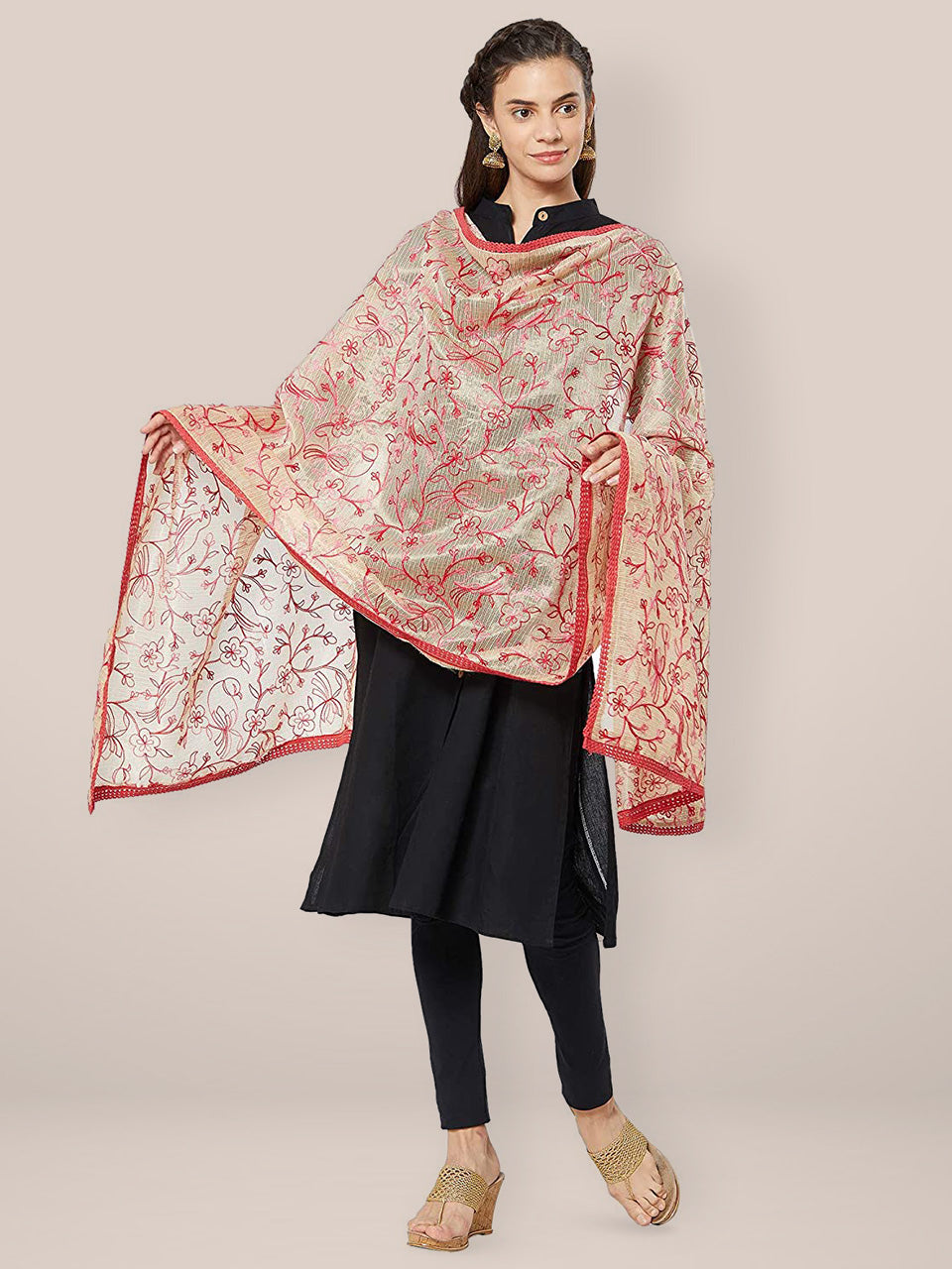 Pink & Gold Embroidered Dupatta freeshipping - Dupatta Bazaar