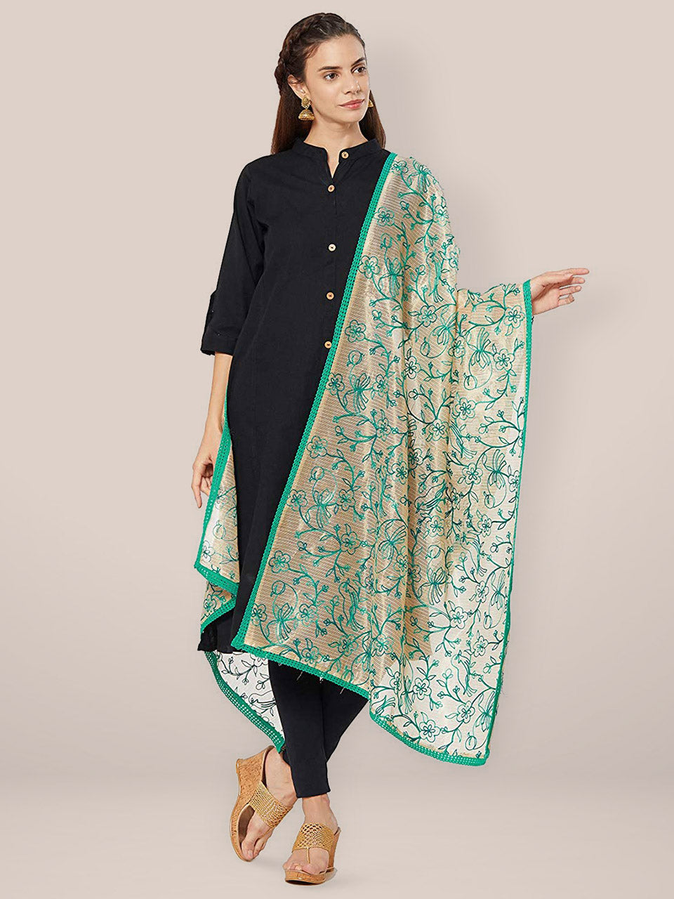 Turquoise Blue & Gold Embroidered Dupatta freeshipping - Dupatta Bazaar