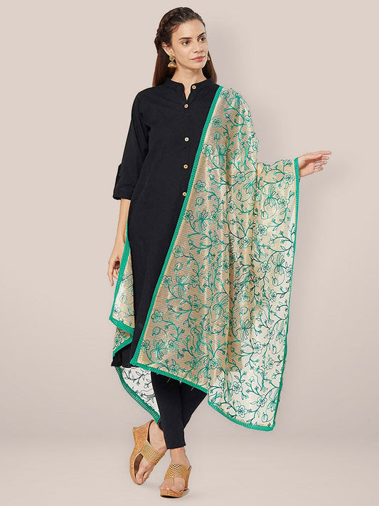 Turquoise Blue & Gold Embroidered Dupatta freeshipping - Dupatta Bazaar