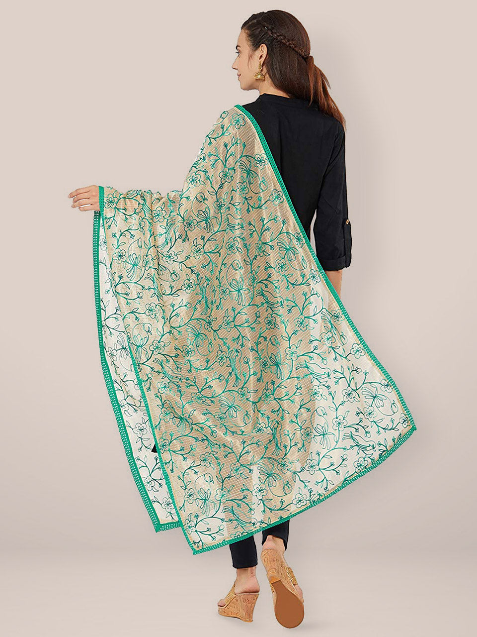 Turquoise Blue & Gold Embroidered Dupatta freeshipping - Dupatta Bazaar