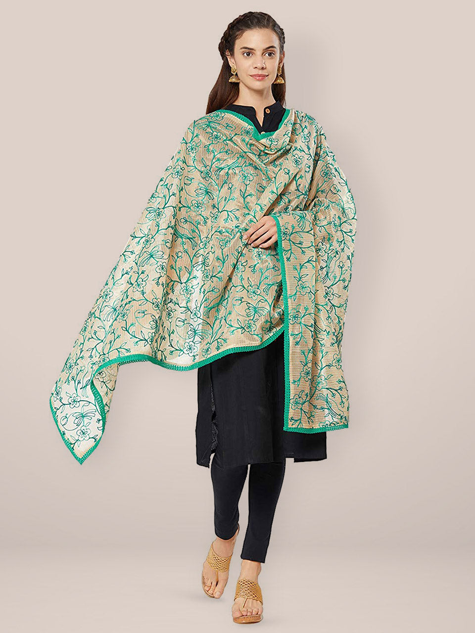 Turquoise Blue & Gold Embroidered Dupatta freeshipping - Dupatta Bazaar