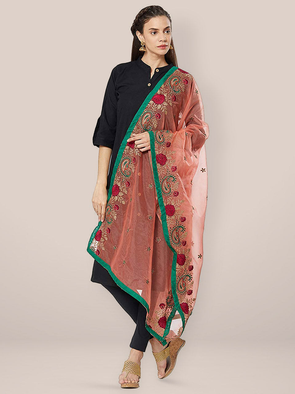 Multi Coloured Embroidered Organza Dupatta freeshipping - Dupatta Bazaar