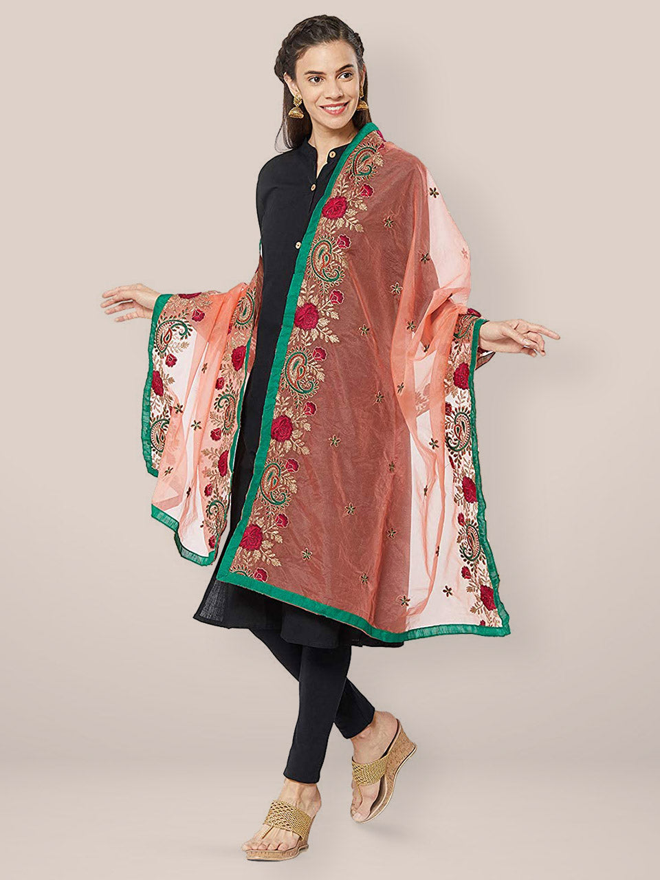 Multi Coloured Embroidered Organza Dupatta freeshipping - Dupatta Bazaar
