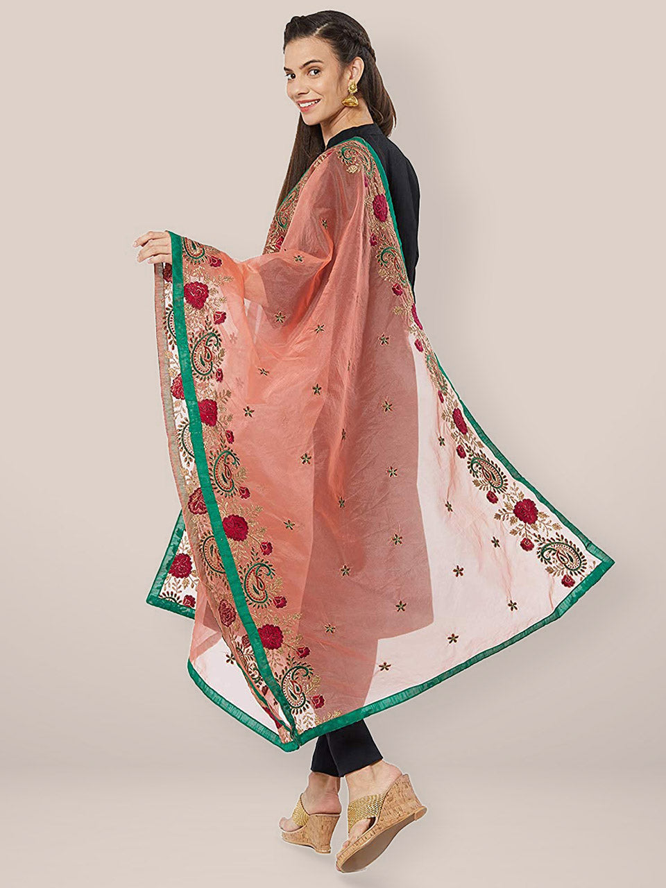 Multi Coloured Embroidered Organza Dupatta freeshipping - Dupatta Bazaar