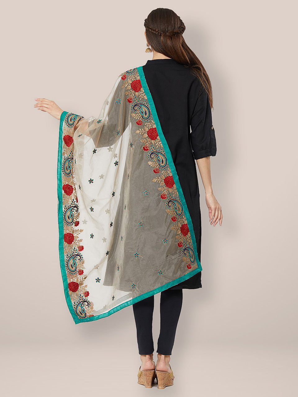 Multi coloured Embroidered Organza Dupatta freeshipping - Dupatta Bazaar