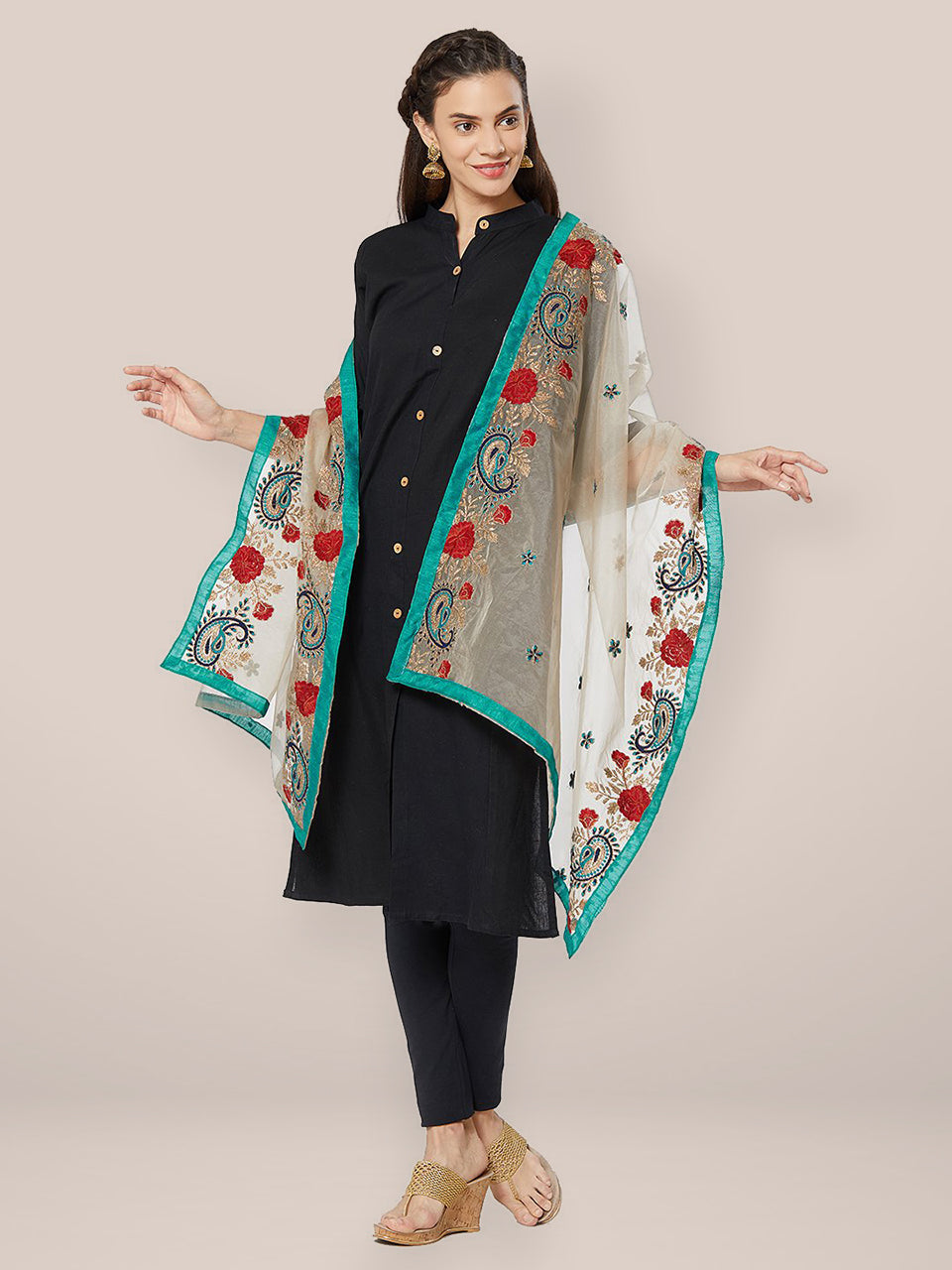 Multi coloured Embroidered Organza Dupatta freeshipping - Dupatta Bazaar