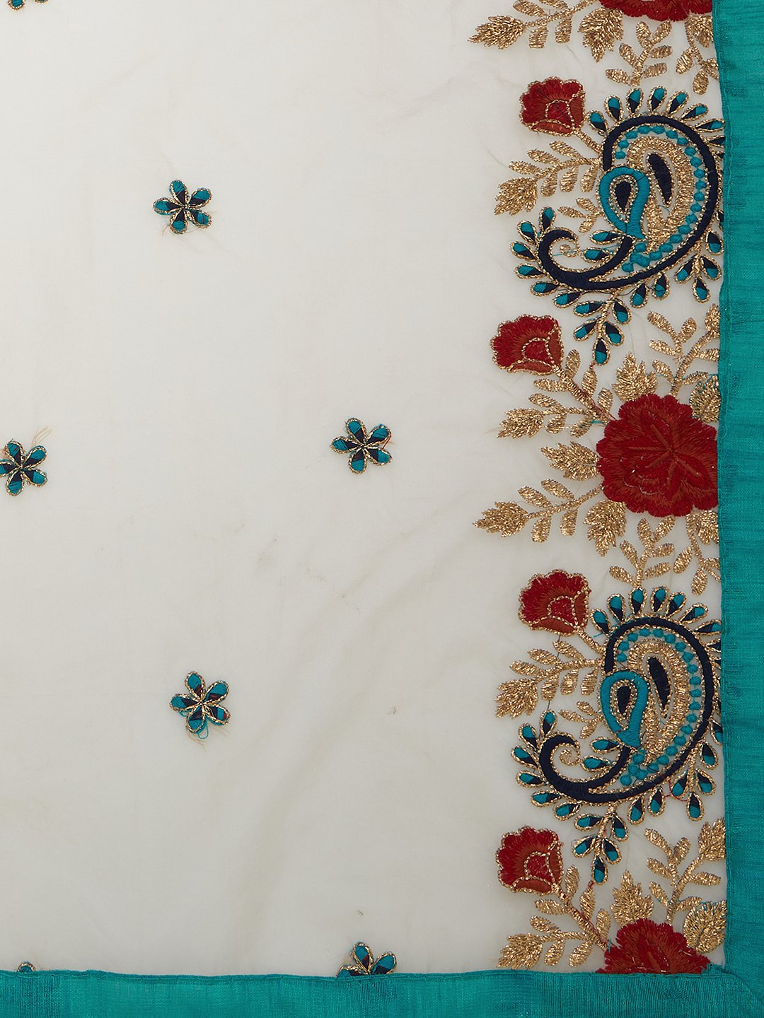 Multi coloured Embroidered Organza Dupatta freeshipping - Dupatta Bazaar