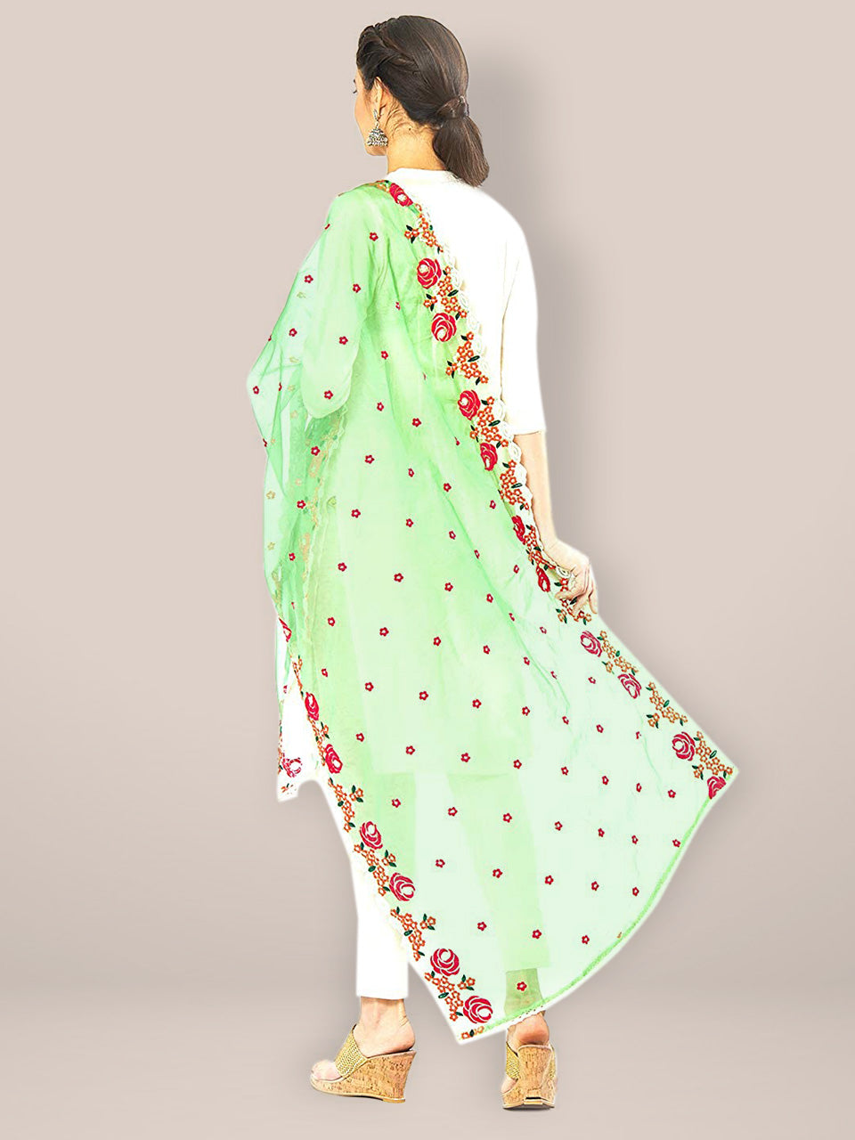 Green Embroidered Organza Dupatta freeshipping - Dupatta Bazaar
