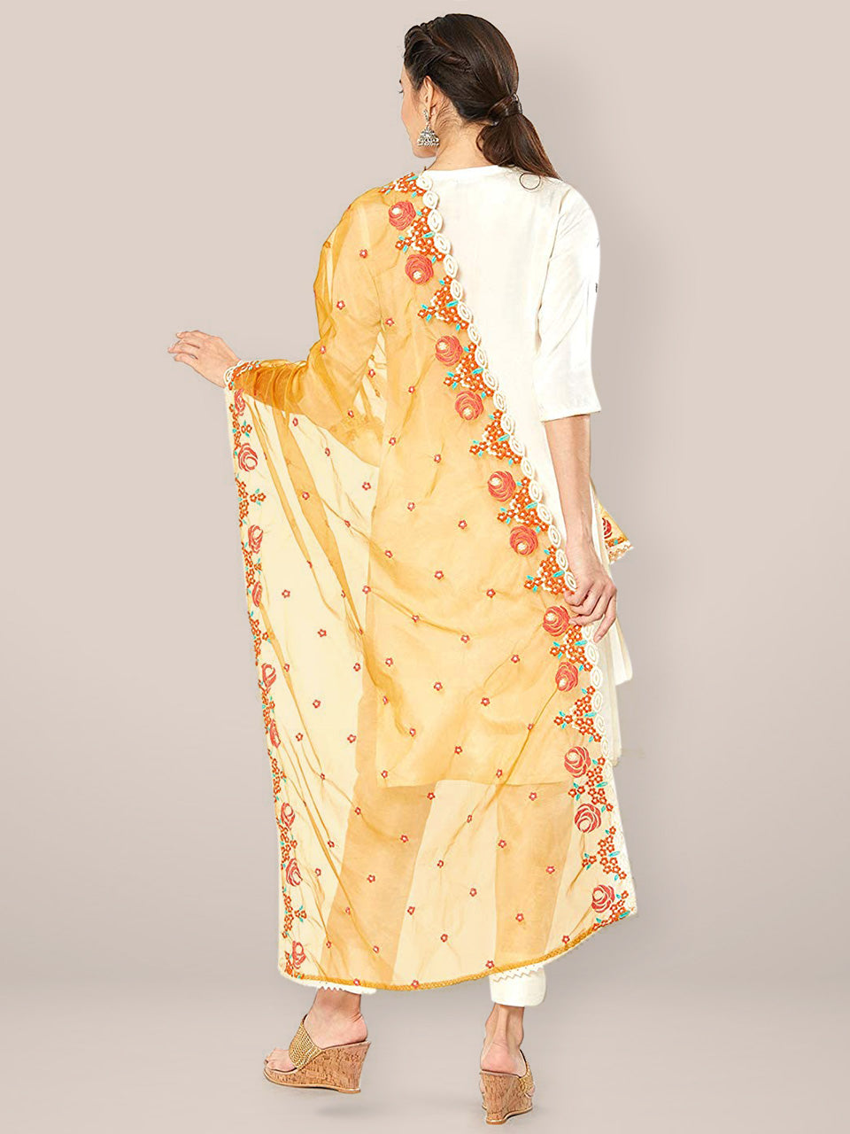 Yellow Embroidered Organza Dupatta freeshipping - Dupatta Bazaar