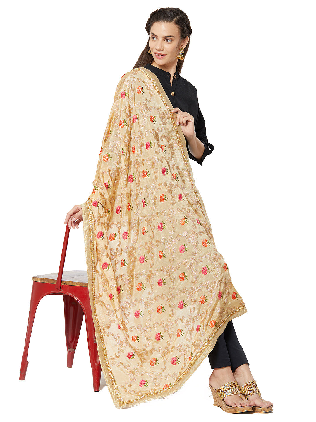 Dupatta Bazaar Woman's Crepe Silk Dupatta with Embroidery. - Dupatta Bazaar