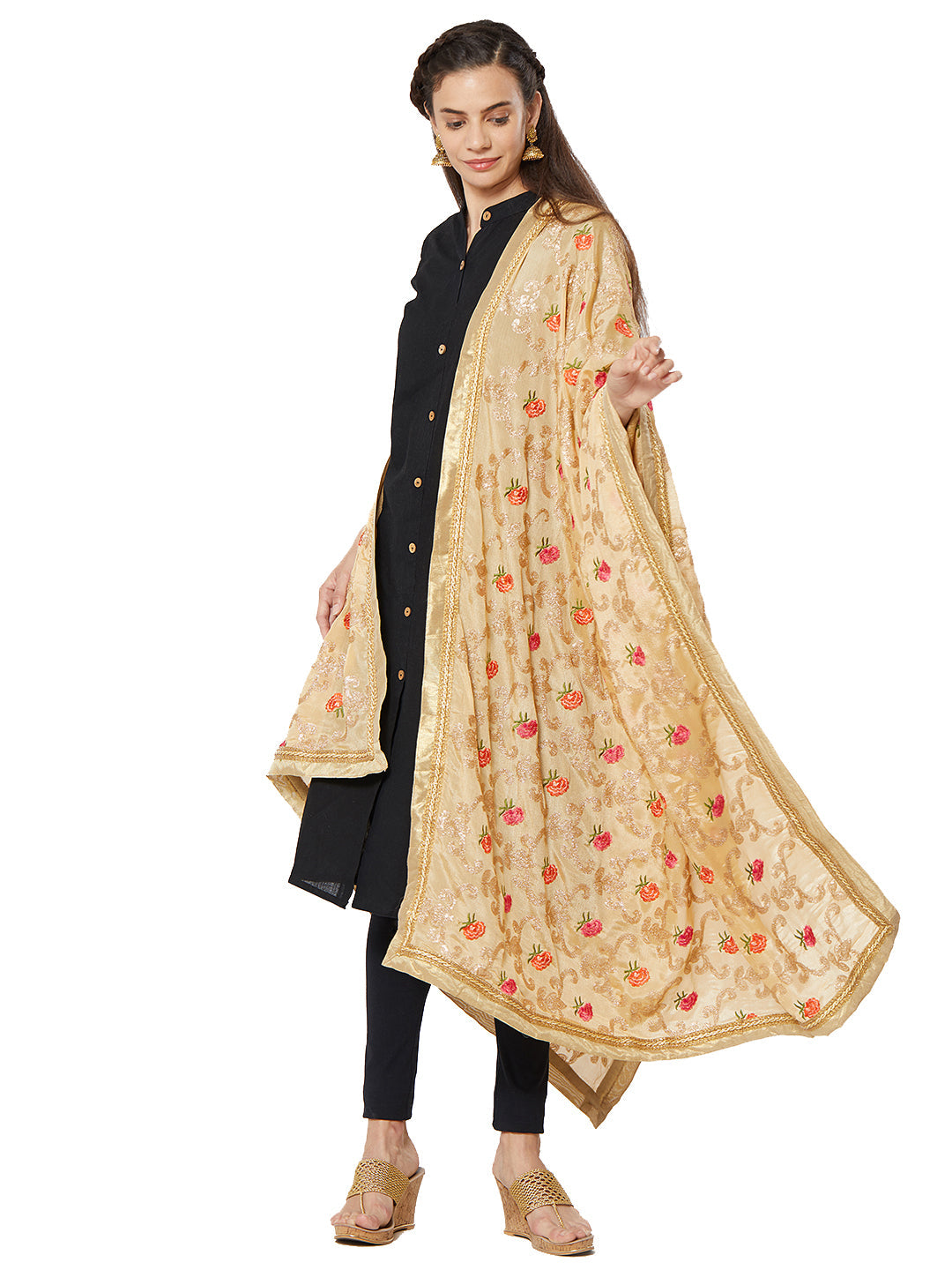 Dupatta Bazaar Woman's Crepe Silk Dupatta with Embroidery. - Dupatta Bazaar